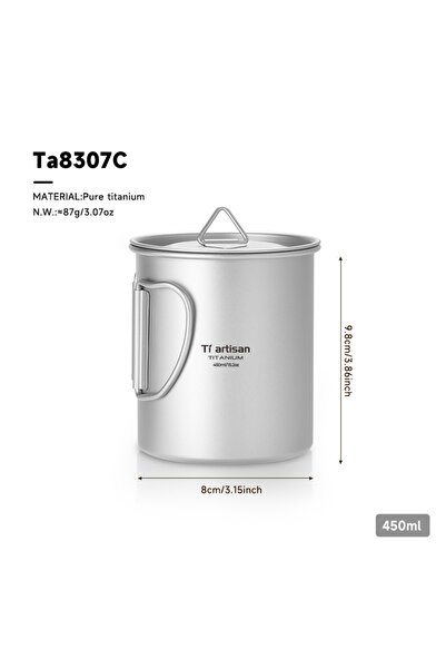 Choice 450ml Mug Tiartisan Pure Titanium Coffee Mug With Lid Foldable Handle ...