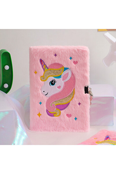 Choice1 pink ute Cartoon A5 Plush Unicorn Lockable Diary Notebook Student Stu...