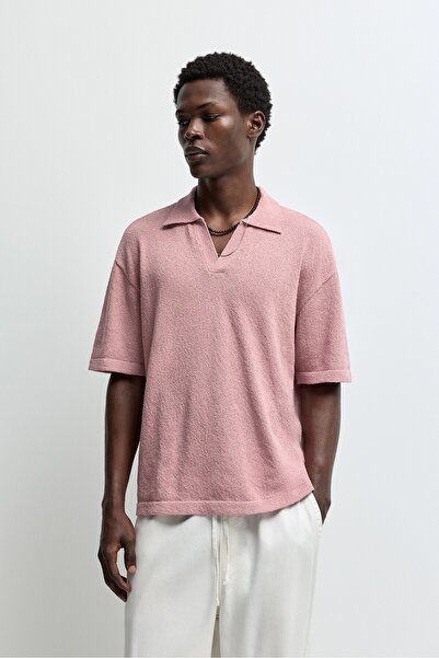 LEFTIES Dokulu örgü polo yaka t-shirt