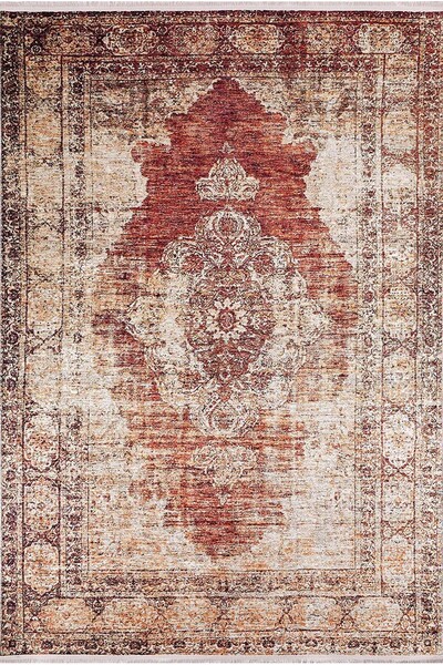 Pera Halı Eskitme Kırmızı Bej Halı - 1009OU