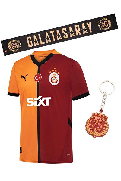 Galatasaray جيرسي أصلي مجزأ مكون من 5 نجوم مع وشاح أسود وسلسلة مفاتيح كهدية