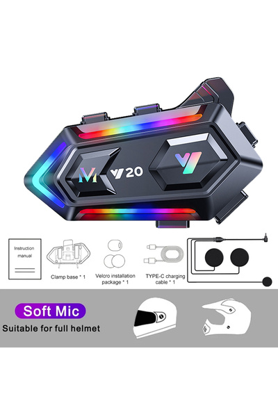 Choice Soft mic Y20 RGB Motorcycle Bluetooth Helmet Headset V5.3 IPX6 Waterpr...