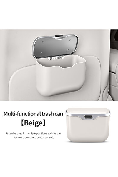 Choice 1PCS Beige Multifunctional Car Trash Can with Lid Button, Hanging Stor...