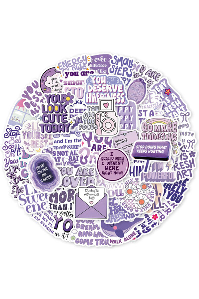 Choice 50pcs 50Pcs Purple Inspirational Text Waterproof Stickers English Slog...