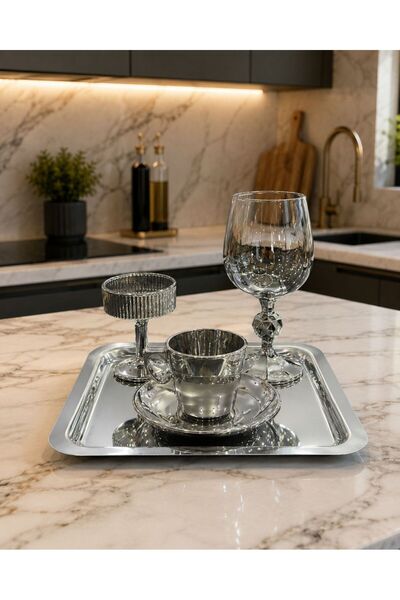 isra kristal Orlina Silver Coffee Presentation Set with Tray, Coffee Cup, Tur...