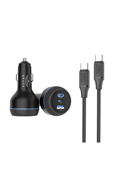 Brave شاحن سيارة USB-C بقوة 160 واط BCC-25 – شاحن سريع بثلاثة منافذ مع كابل 1...