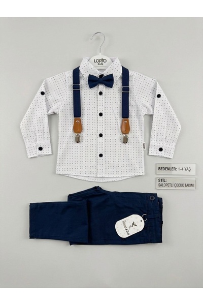 lorio kids 100% Cotton Children's Suit with Suspenders and Bow Tie