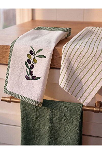 LC Waikiki I Olive Embroidered and Striped Tea Towels 2-Pack 40X50 cm from Fr...