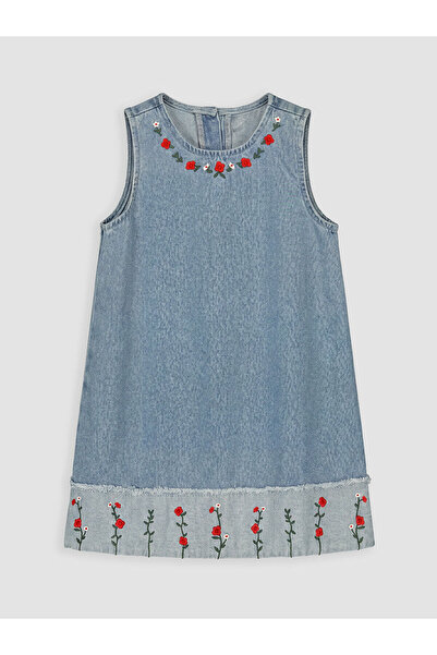 LC Waikiki NEVAVM Rochie din denim pentru fete cu broderie florală
