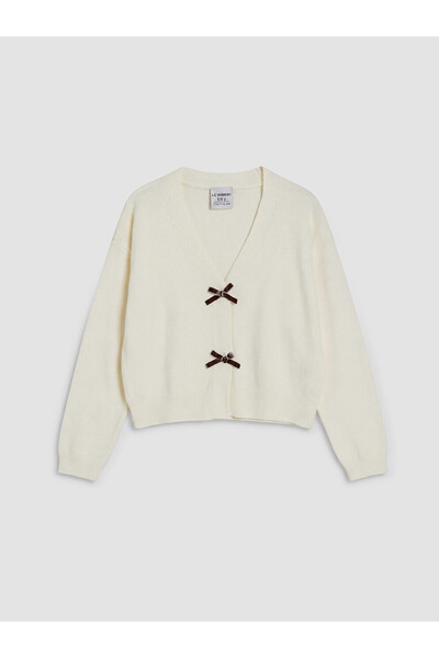 LC Waikiki Nevavm V-Neck Girls' Knitwear Cardigan with a Difference