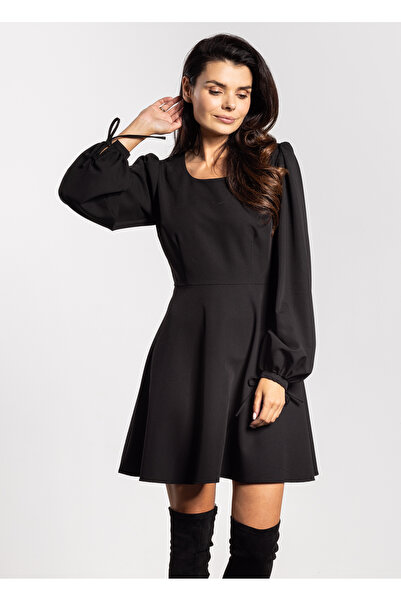 Awama Mini dress A741, long sleeve, black, Polyester| Elastane, L INTL