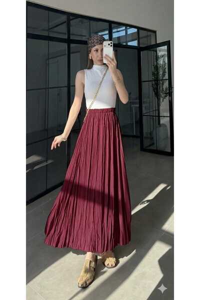 QUAWEAR Elastic Waist Tencel Crinkle Skirt