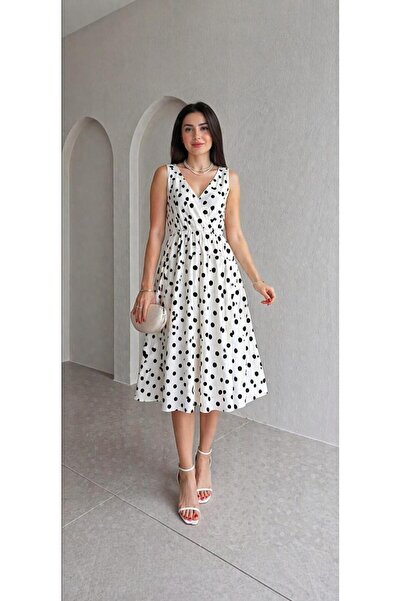 EGZOTİK ASORTİK Polka Dot Pattern Midi Dress
