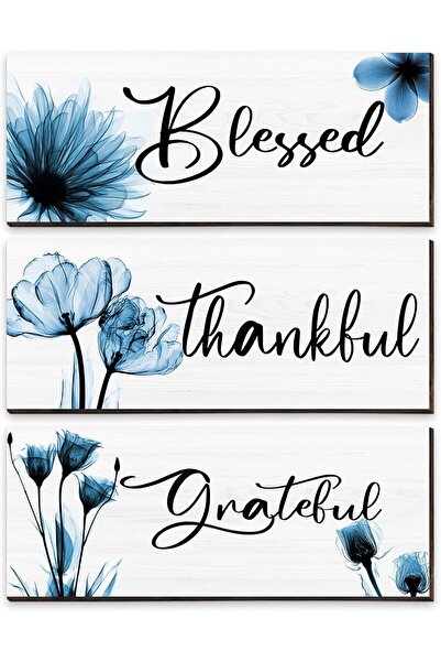 BPA 3 Pieces Thankful Grateful Blessed Wood Sign Wall Decor Positive Word Woo...