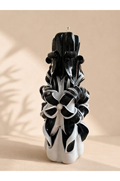 LeviLux Candles Handmade Carved Candle Black White Premium Decor 20 cm - Ecli...