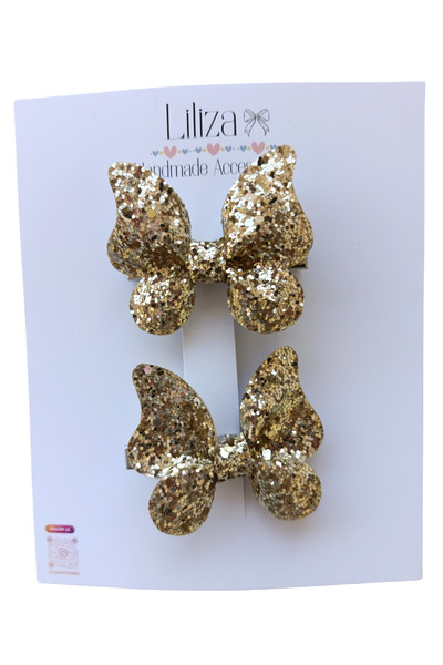 Liliza Accessories Gold Kelebek 2li Glitter Klips Toka Seti
