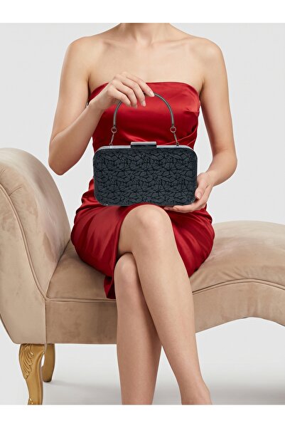 Biçanta Black Geometric Laser Patterned Women's Evening Dress Bag with Black ...