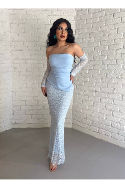 moneta boutique Rochie de damă din dantelă cu mănuși și corset detaliat