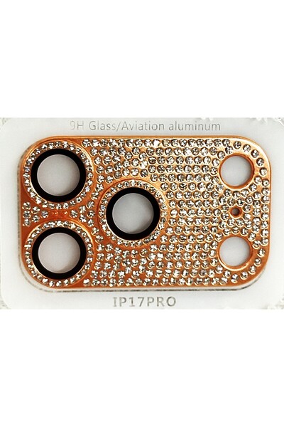 GM iPhone 17 Pro Uyumlu Kamera Koruma Lensi Kristal Taşlı Alüminyum Turuncu