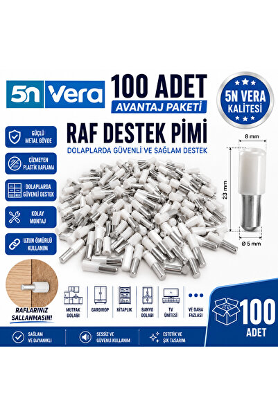 5NVERA 100 Adet Raf Destek Pimi Seti | Metal Gövdeli Plastik Kaplamalı Dolap ...