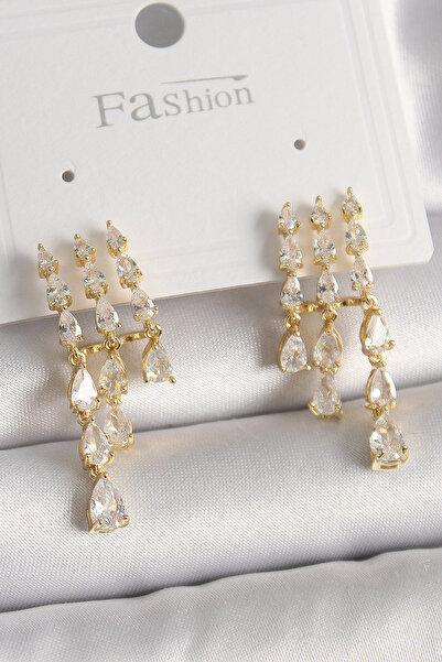 ETC Brass Gold Color Zircon Stone Rain Model Women's Earrings 5886 - Miyng864...