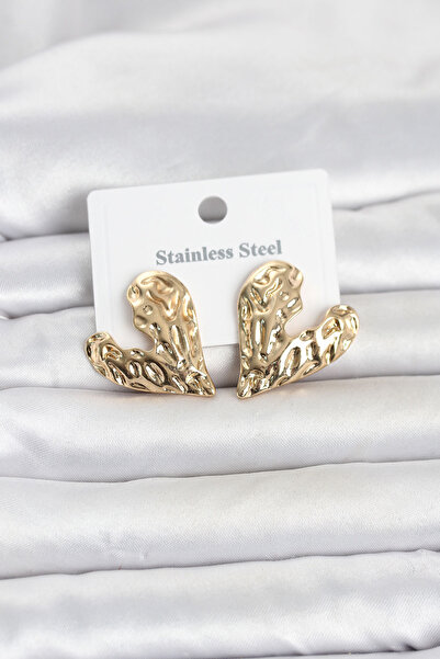 Generic Brand 316L Steel Gold Color Heart Model Women's Earrings 5886