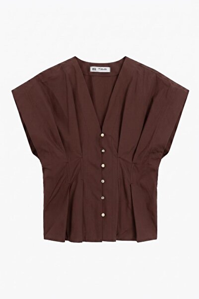 BSL V Yakalı Düğmeli %100 Cotton Bluz