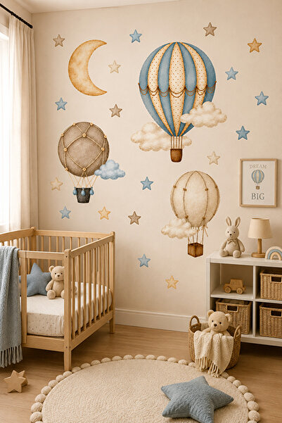 kutuTR Sıcak Hava Balonu Temalı Çocuk Odası Duvar Stickerı 50x100 cm Dekorati...