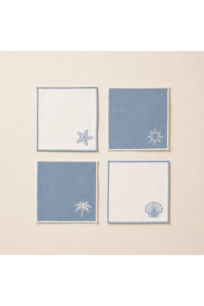 LİONYA DESİGN Set of 4 Sea-Themed Embroidered Coasters – Cocktail & Presentat...