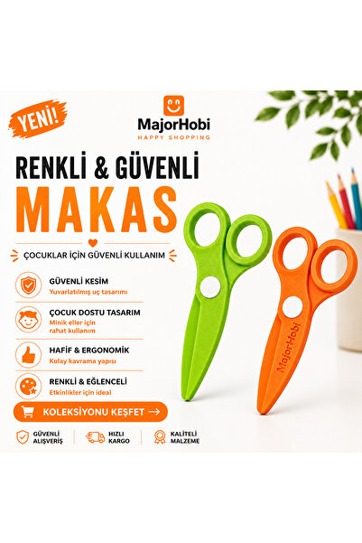 Major Hobi Children's Paper Scissors Set of 2 – Colored Scissors with Safe Ti...
