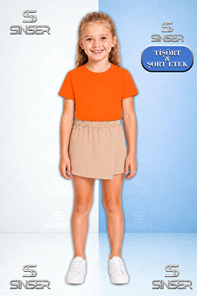 SS SİNSER Team Girl's Plain Unprinted Short Sleeve T-Shirt Shorts Skirt