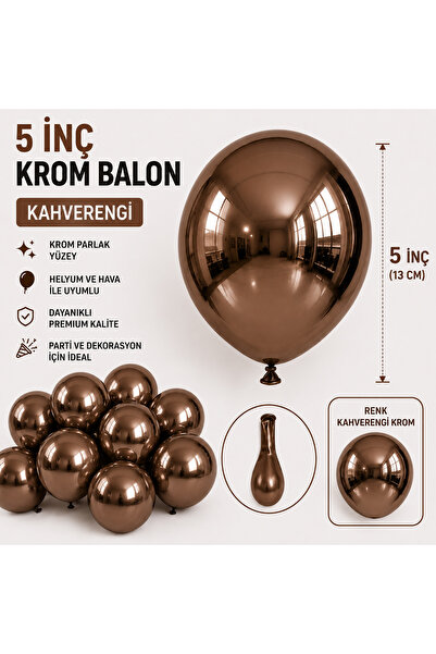 eğlencemarketi 10 Adet Krom Balon Renk Seçenekli 5 inç