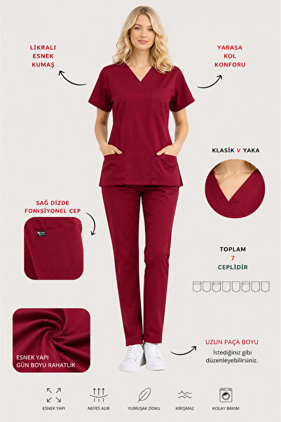 İNCİ ÜNİFORMA Likralı Kadın Scrubs Medikal Forma Takımı Hastane Doktor Hemşir...