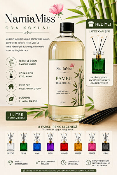 narniamiss 1 Litre Bambu Oda Kokusu – dekoratif bambu şişe hediye 100 ml – Ko...