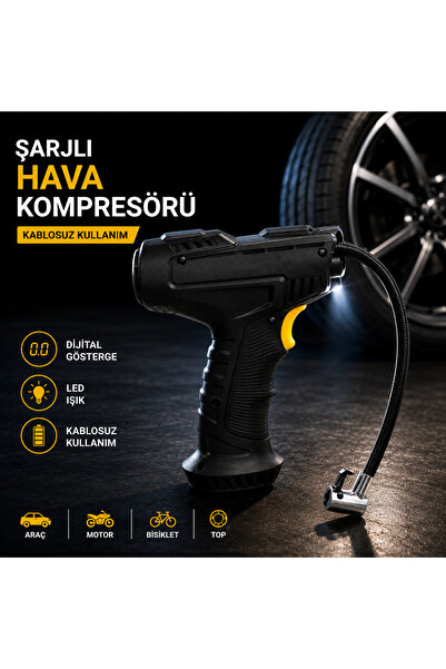 cabbaroğlu ticaret Şarjlı Hava Kompresörü 150 PSI Dijital Ekranlı Taşınabilir...