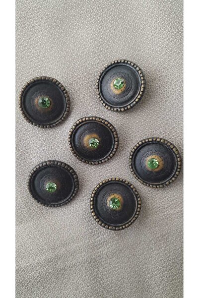 ILCARE Antique Sari Plated Stone Metal Button 20 mm 6 Pieces