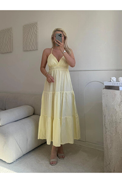 Zora Butik Sırt Çapraz Askılı Elbise - SARI