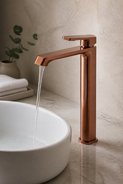 İSAOĞLU YAPI Matte Copper Bowl Sink Faucet Special Color Brass Material 5 Yea...