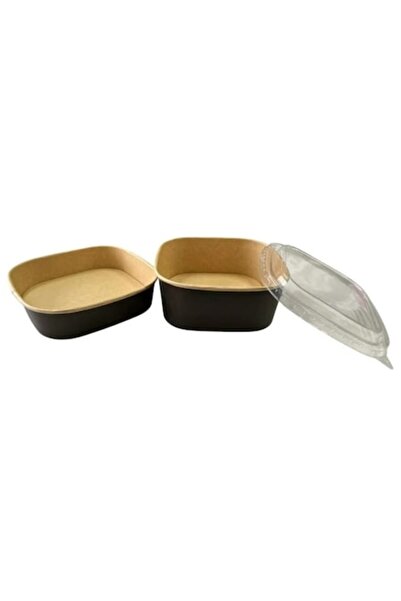 OEM Square kraft salad bowl, black exterior, 1200 ml, 50 pcs/set