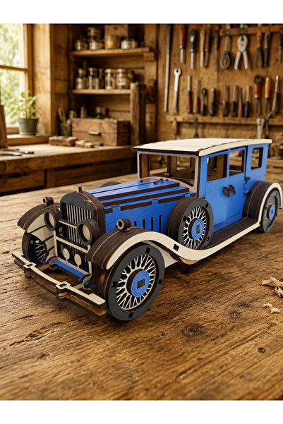 Home Ahşap Dekoratif Nostaljik -195 Parça 3d Puzzle- Mavi Renk- Klasik Araba ...