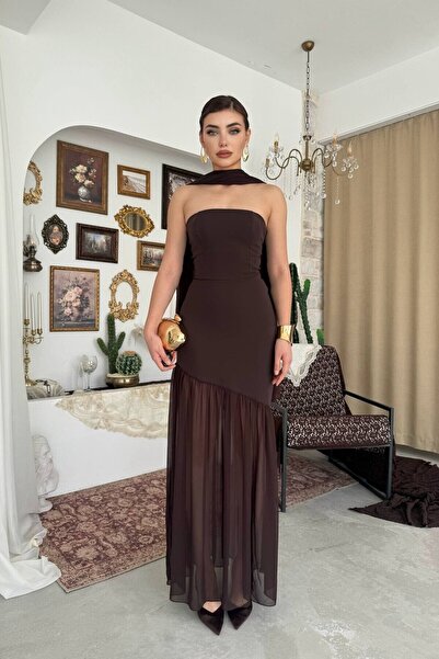 Caddebostan Moda Shawl Detailed Strapless Mermaid Evening Dress Graduation an...
