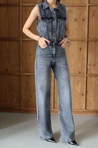 LACARINO 8255 Women's Belted Jean Jumpsuit