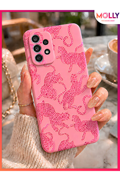 Molly SAMSUNG GALAXY A73 İçin Pink Predator Desenli İçi Kadife Silikon Kılıf