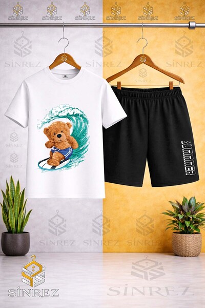 SİNREZ Tricou cu imprimeu SURF cu decolteu rotund și pantaloni scurți - Set d...