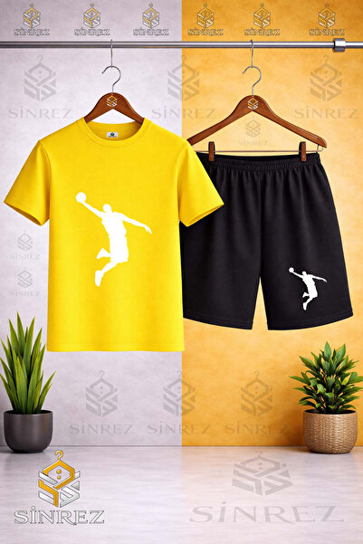 SİNREZ Crew Neck Basket Adam Byz Printed T-Shirt - Shorts Set