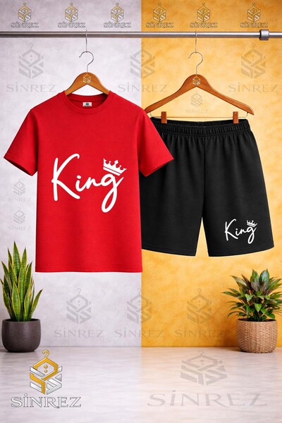 SİNREZ Crew Neck Kids' T-Shirt with King Handwritten g Tacli White Print - Sh...