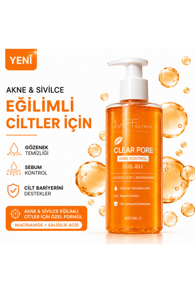 MFF CLİNİC Akne & Sivilce Karşıtı Duş Jeli – Gözenek Temizleyici Bakım | Sali...