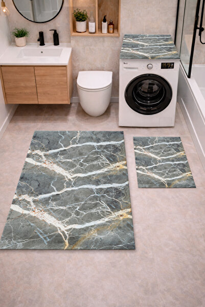 Getcarpet Non-Slip Base Digital Printed 3-Piece Bathroom Mat Set – Washing Ma...