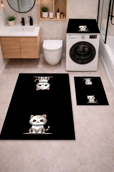Getcarpet Set de 3 covorașe de baie cu bază anti-alunecare și imprimeu digita...
