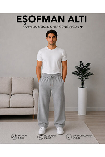 ADR MODA Pantaloni de trening gri cu buzunare laterale, talie înaltă și picio...
